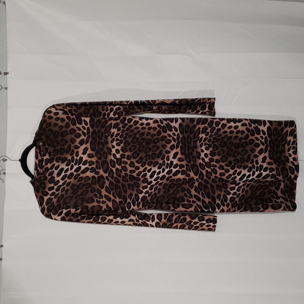 Cheetah print mock turtleneck sheath dress midi length size XL.